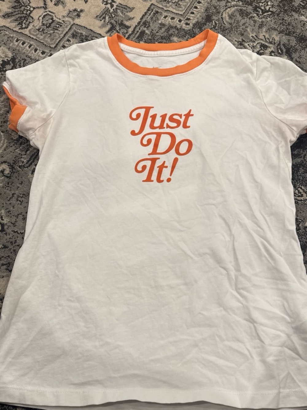 Nike White Tee with Orange Ringer & Graphic
